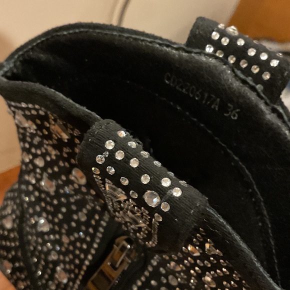 Women’s retro Black Studded Ankle cowboy Boots block heel western sz 36 pointy - Picture 2 of 11